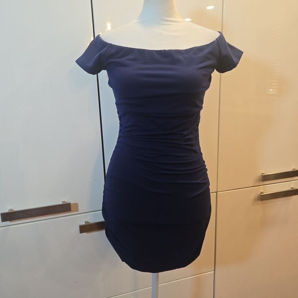Revolve x Susana Monaco Off The Shoulder Ruched Mini Dress Blue Womens Size XS